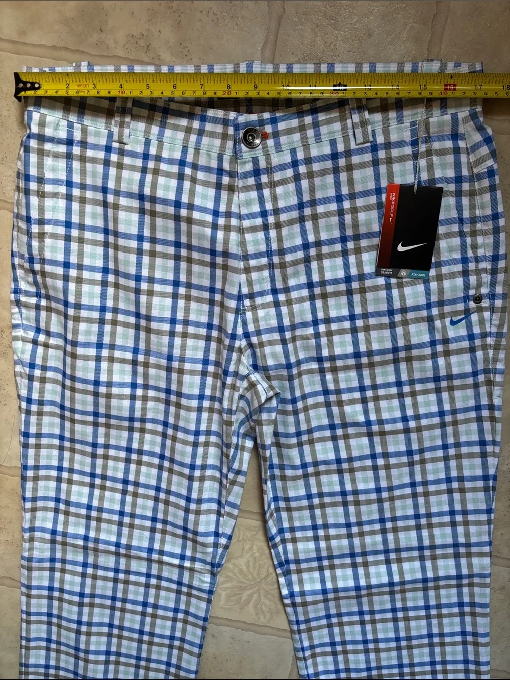 NWT Nike Golf Sport Blue White Plaid Performance Dri-Fit Mens 34x30 Pants